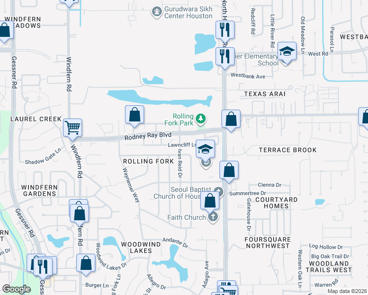map of restaurants, bars, coffee shops, grocery stores, and more near 8335 Ivan Reid Drive in Houston