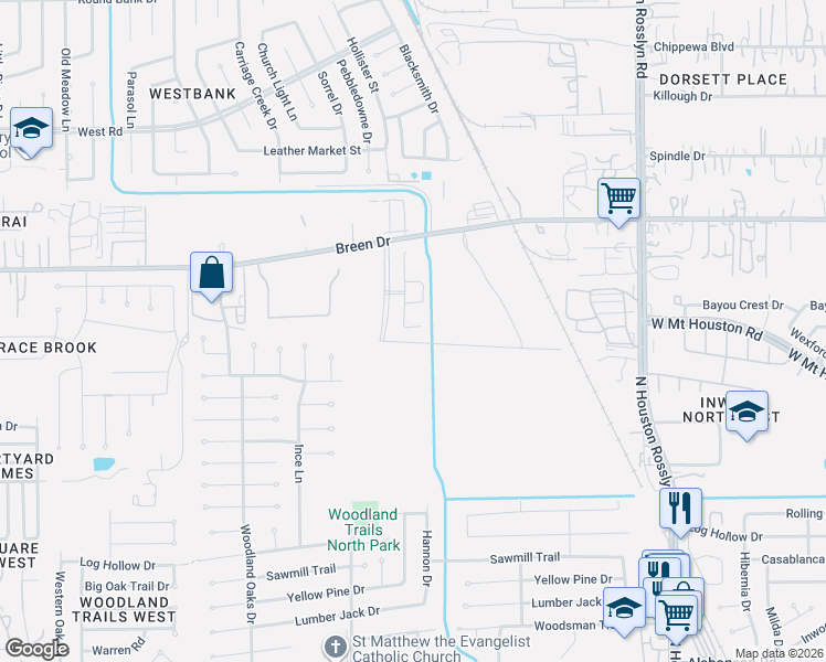 map of restaurants, bars, coffee shops, grocery stores, and more near 7903 Breen Drive in Houston