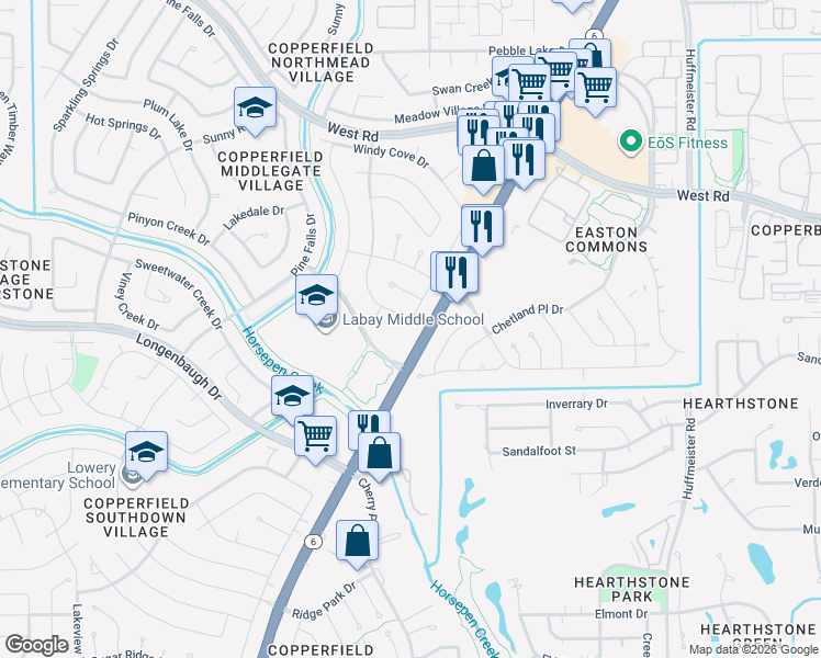 map of restaurants, bars, coffee shops, grocery stores, and more near 8114 Clover Gardens Drive in Houston