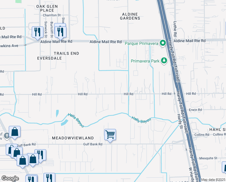 map of restaurants, bars, coffee shops, grocery stores, and more near 13711 Scoregga Lane in Houston