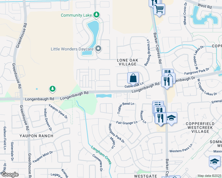 map of restaurants, bars, coffee shops, grocery stores, and more near 8103 Still Oak Lane in Cypress