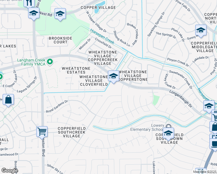 map of restaurants, bars, coffee shops, grocery stores, and more near 16255 Longenbaugh Drive in Houston