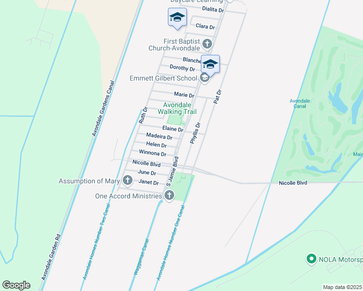 map of restaurants, bars, coffee shops, grocery stores, and more near 101 Madeira Drive in Avondale