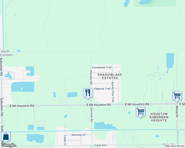 map of restaurants, bars, coffee shops, grocery stores, and more near 8003 Indian Spring Trail in Houston