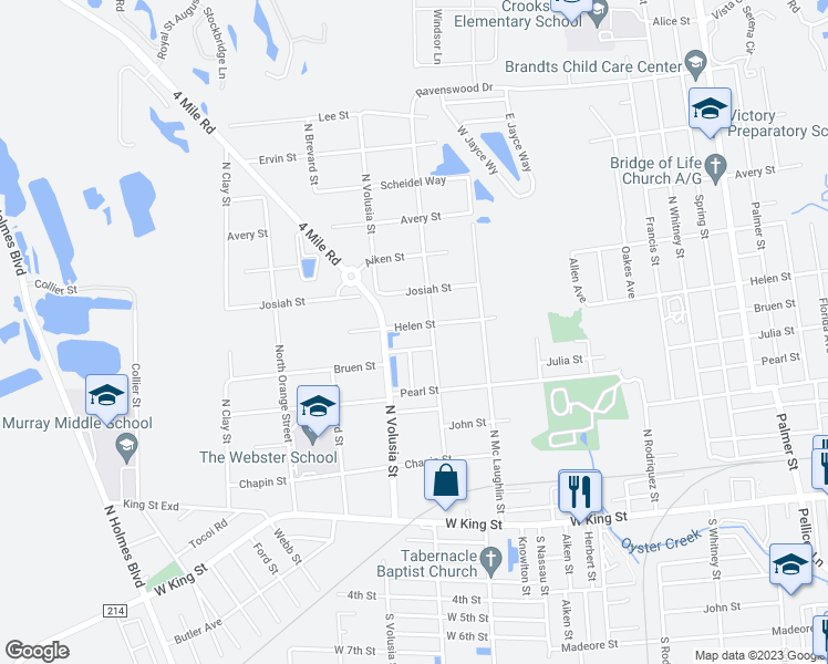map of restaurants, bars, coffee shops, grocery stores, and more near 863 Helen Street in St. Augustine