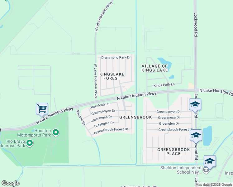 map of restaurants, bars, coffee shops, grocery stores, and more near 12107 Kingslake Forest Drive in Houston