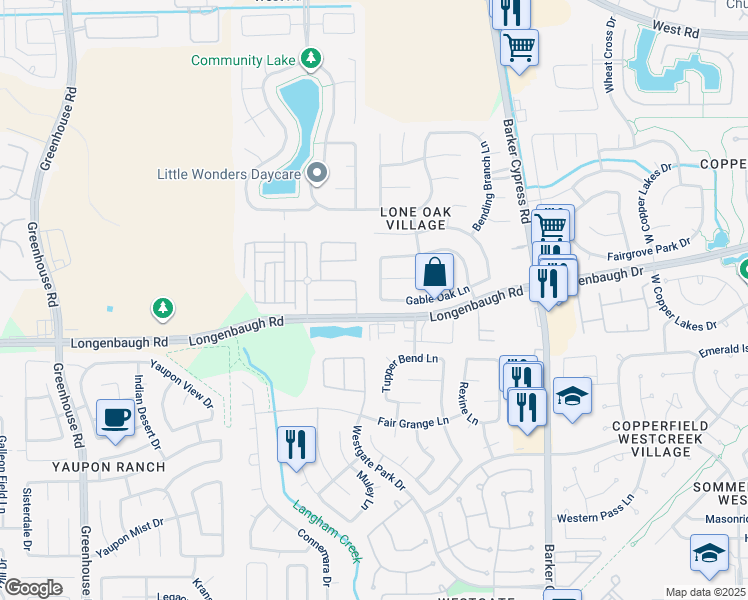 map of restaurants, bars, coffee shops, grocery stores, and more near 8103 Still Oak Lane in Harris County