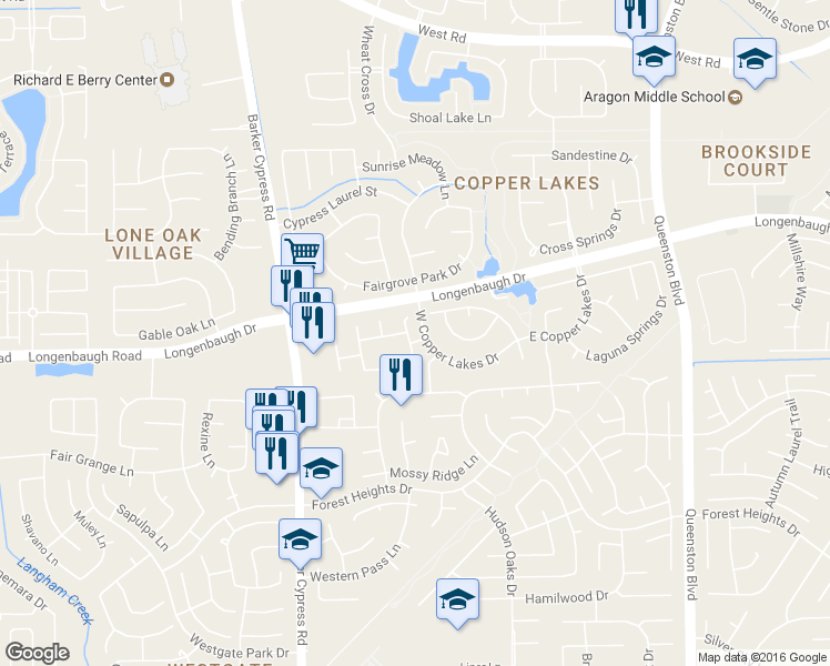 map of restaurants, bars, coffee shops, grocery stores, and more near 8118 Cranbrook Hollow Lane in Houston