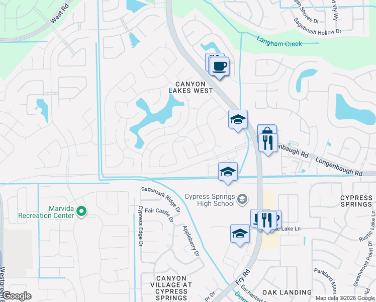 map of restaurants, bars, coffee shops, grocery stores, and more near 8113 East Pine Creek Bend in Cypress