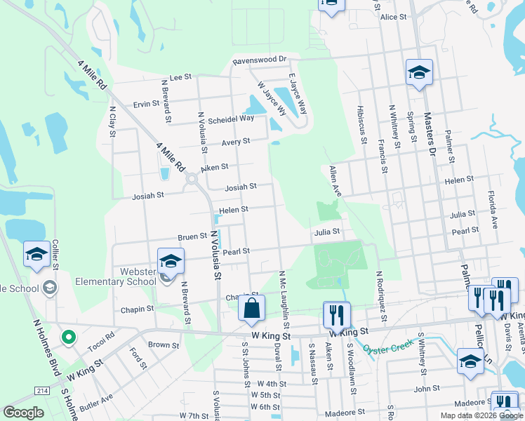 map of restaurants, bars, coffee shops, grocery stores, and more near 841 Helen Street in St. Augustine