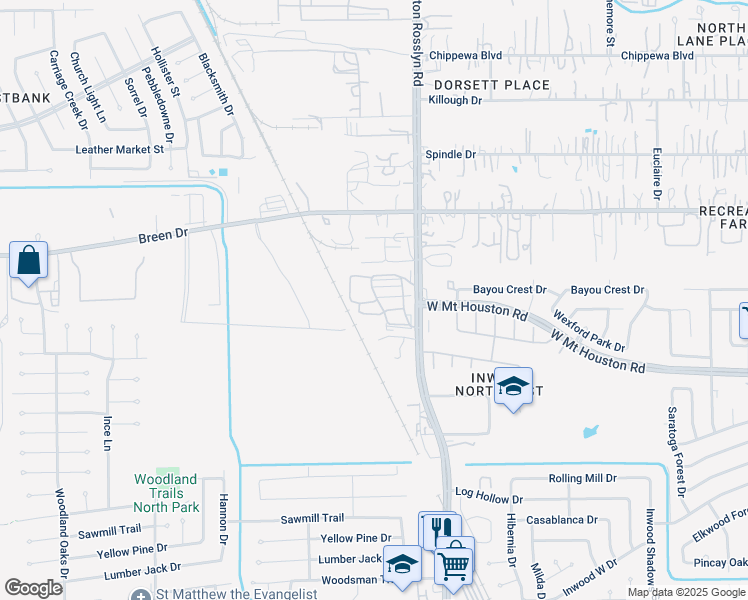map of restaurants, bars, coffee shops, grocery stores, and more near 11403 North Houston Rosslyn Road in Houston