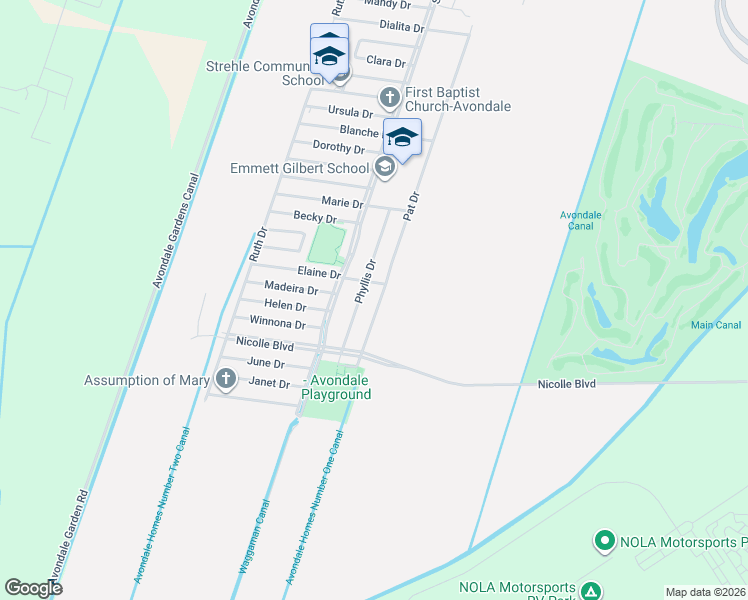 map of restaurants, bars, coffee shops, grocery stores, and more near 605 Phyllis Drive in Avondale