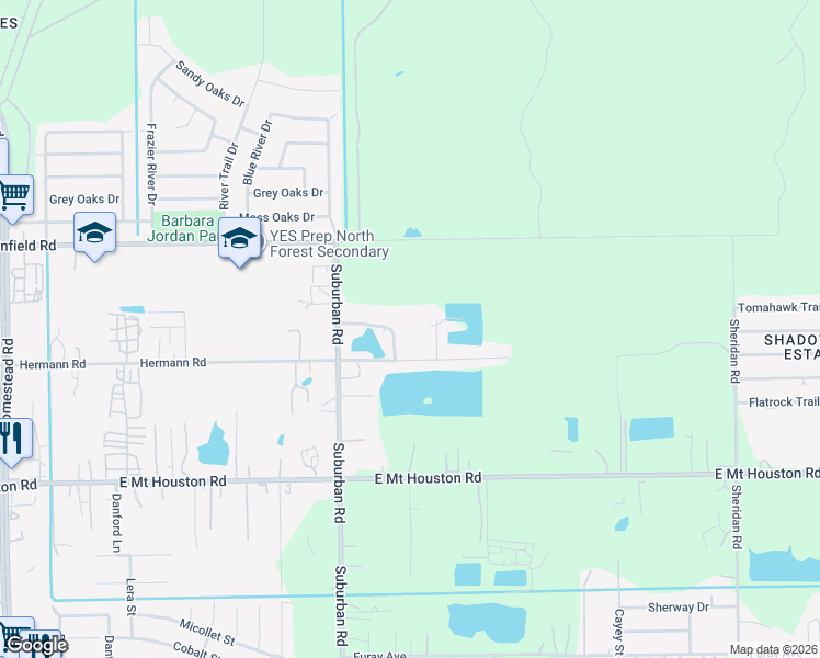 map of restaurants, bars, coffee shops, grocery stores, and more near 1 Lakeside Drive in Houston