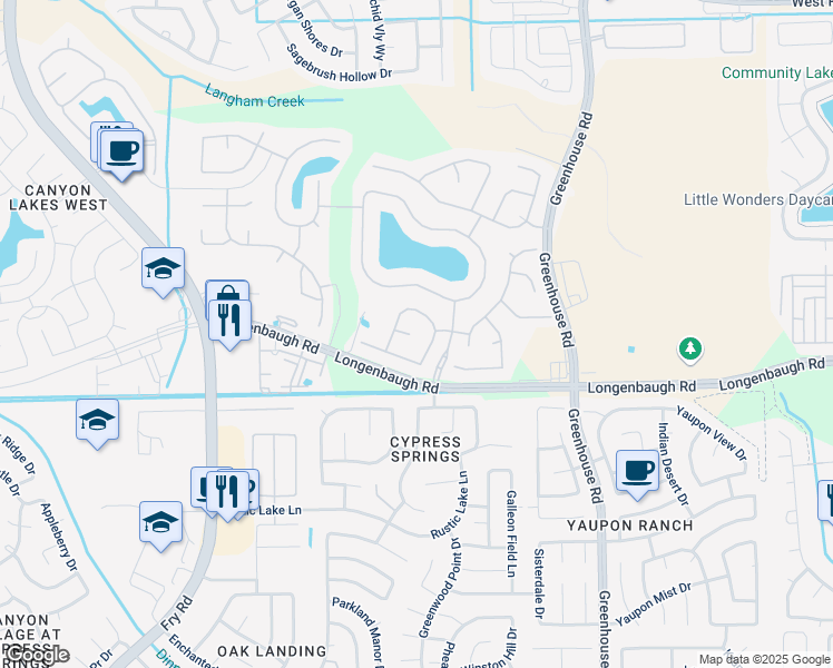 map of restaurants, bars, coffee shops, grocery stores, and more near 19902 Dayton Ridge Lane in Cypress
