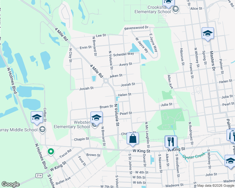 map of restaurants, bars, coffee shops, grocery stores, and more near 895 Helen Street in St. Augustine