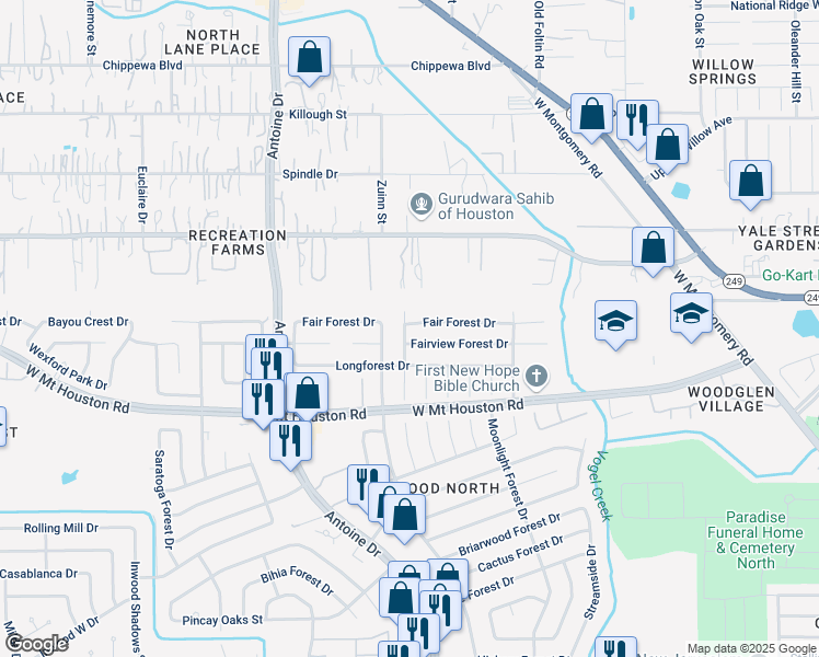 map of restaurants, bars, coffee shops, grocery stores, and more near 5643 Fair Forest Dr in Houston
