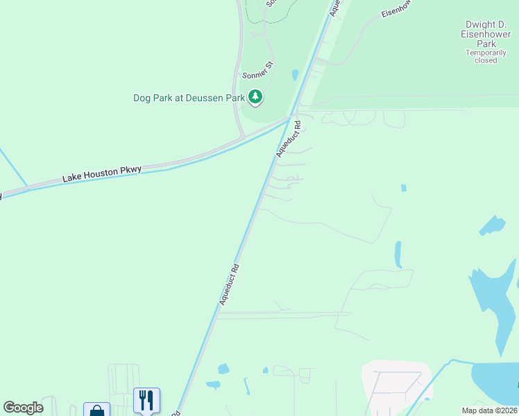 map of restaurants, bars, coffee shops, grocery stores, and more near 12210 Aqueduct Road in Houston