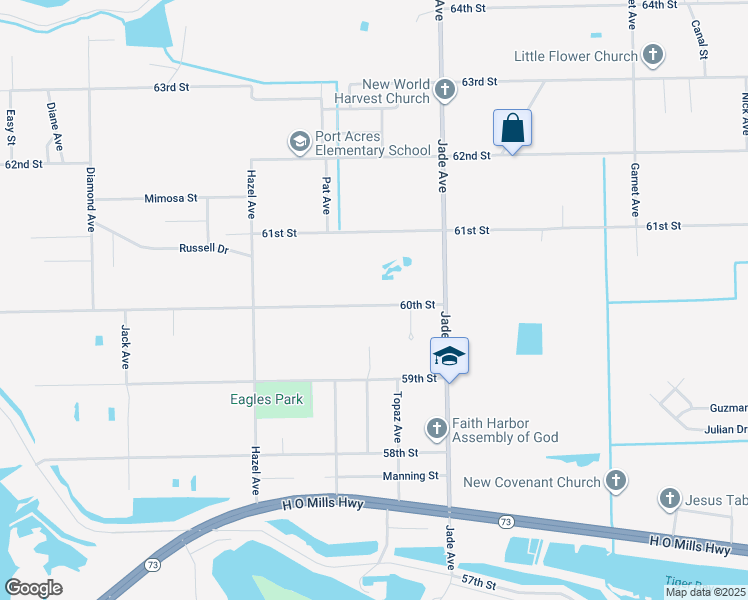 map of restaurants, bars, coffee shops, grocery stores, and more near 2863 60th Street in Port Arthur