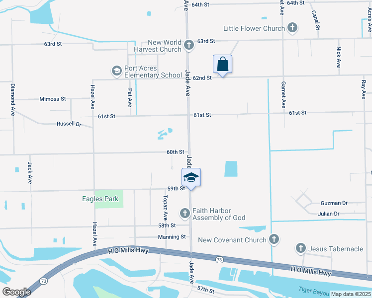 map of restaurants, bars, coffee shops, grocery stores, and more near 6101 Jade Avenue in Port Arthur