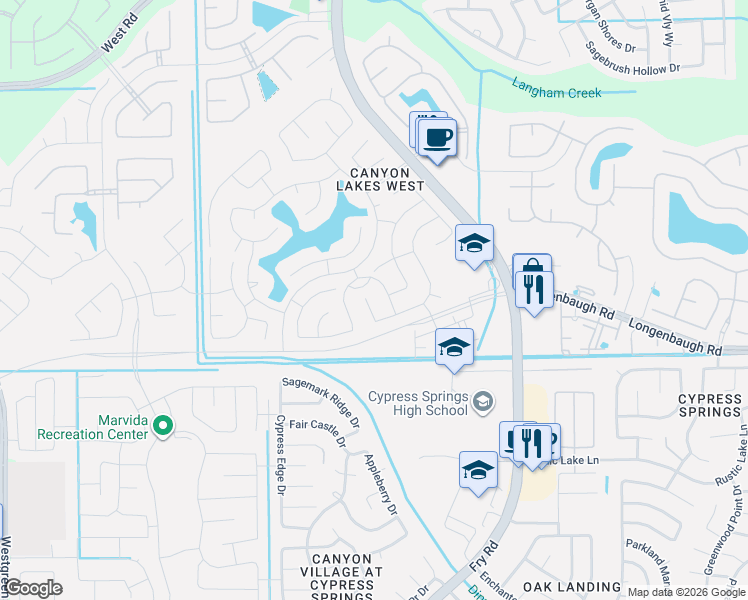 map of restaurants, bars, coffee shops, grocery stores, and more near 8113 East Pine Creek Bend in Cypress