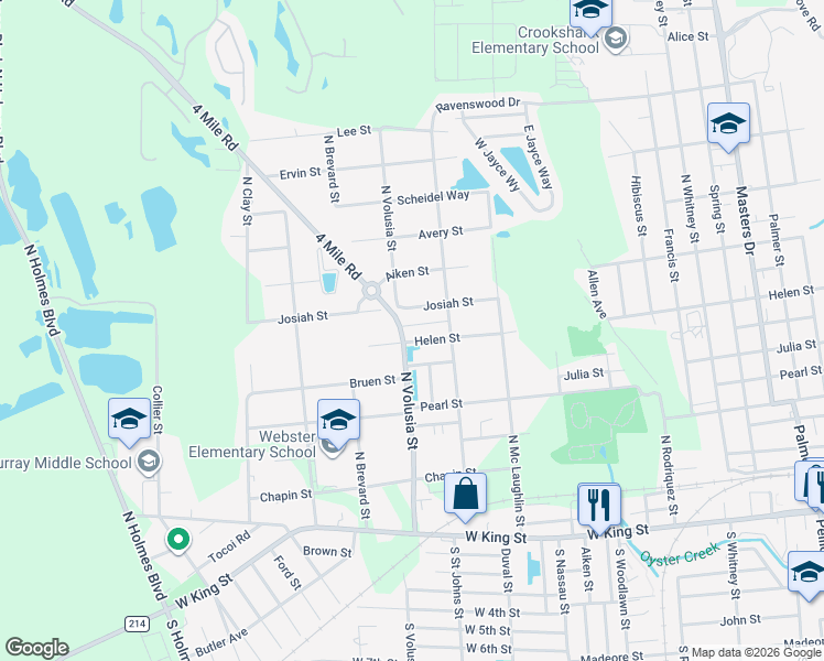 map of restaurants, bars, coffee shops, grocery stores, and more near 895 Helen Street in St. Augustine