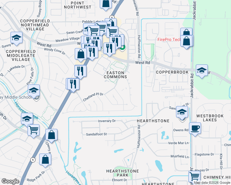 map of restaurants, bars, coffee shops, grocery stores, and more near 8227 Ryan Park Drive in Houston