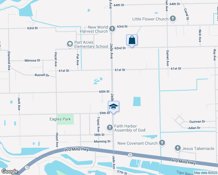 map of restaurants, bars, coffee shops, grocery stores, and more near 6101 Jade Avenue in Port Arthur