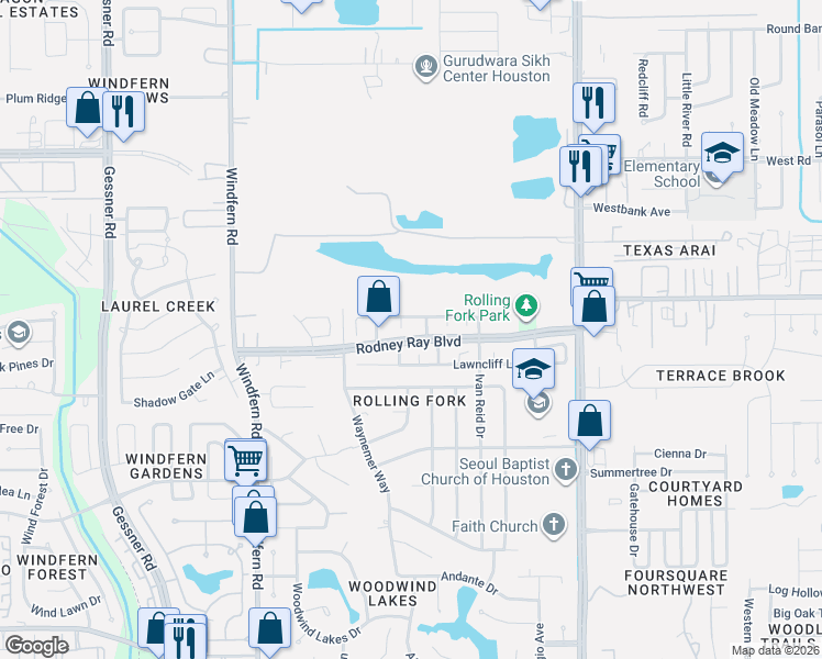 map of restaurants, bars, coffee shops, grocery stores, and more near 8507 Nashwood Court in Houston