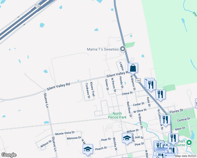 map of restaurants, bars, coffee shops, grocery stores, and more near 44 Silent Valley Road in Lockhart