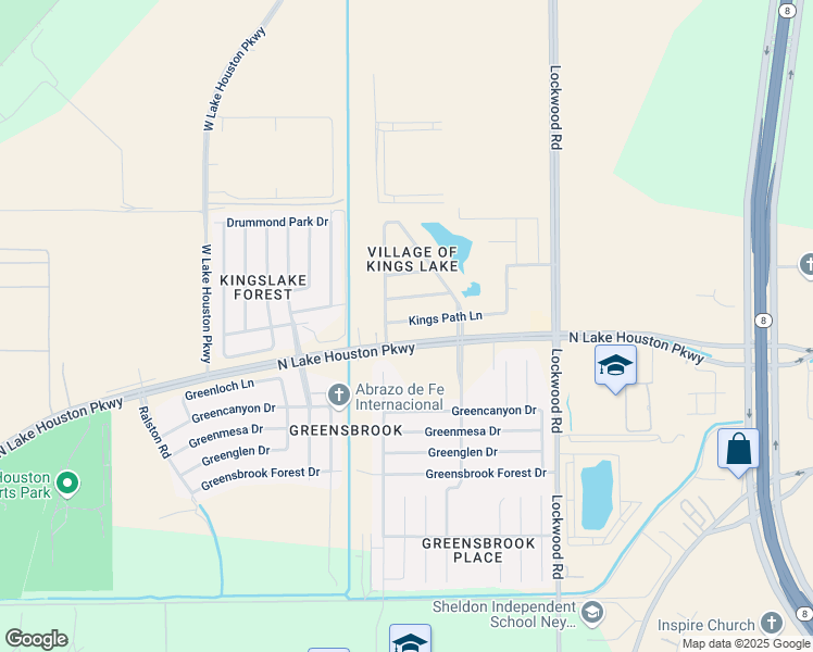 map of restaurants, bars, coffee shops, grocery stores, and more near 12218 Kings Path Lane in Houston