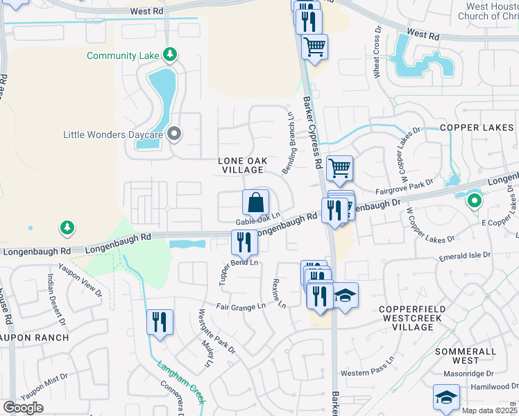 map of restaurants, bars, coffee shops, grocery stores, and more near 17911 Timber Mist Court in Cypress