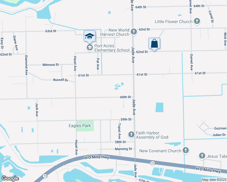 map of restaurants, bars, coffee shops, grocery stores, and more near 2863 60th Street in Port Arthur