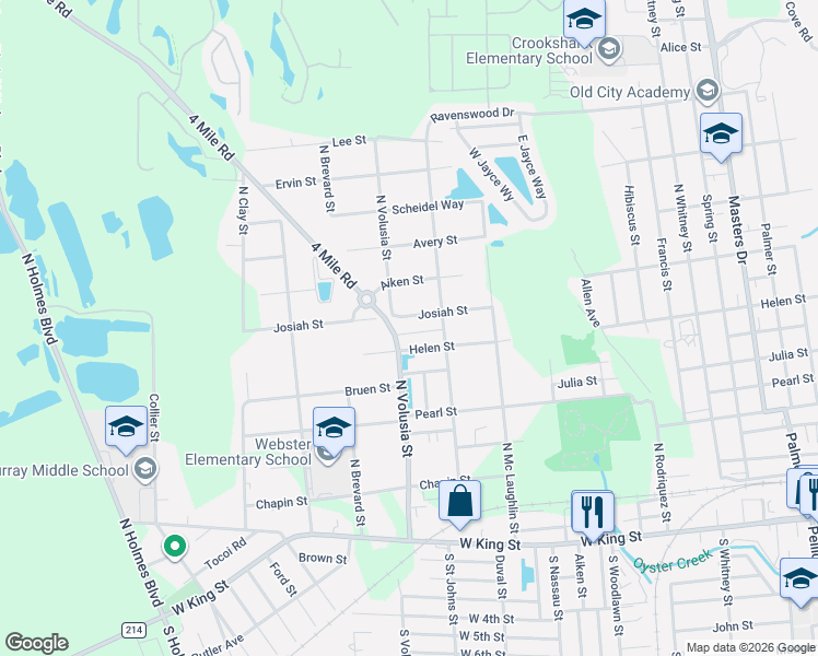 map of restaurants, bars, coffee shops, grocery stores, and more near 895 Helen Street in St. Augustine