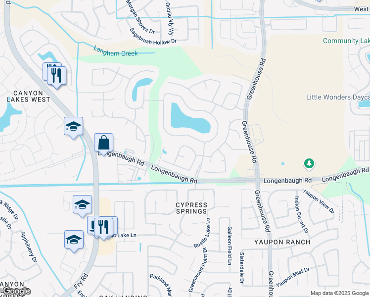 map of restaurants, bars, coffee shops, grocery stores, and more near 19902 Dayton Ridge Lane in Cypress