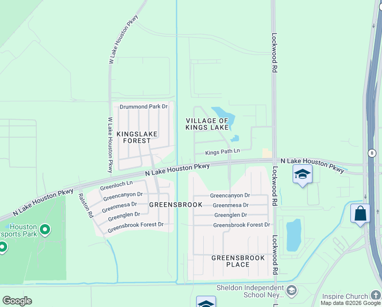 map of restaurants, bars, coffee shops, grocery stores, and more near 12155 1/2 North Lake Houston Parkway in Houston