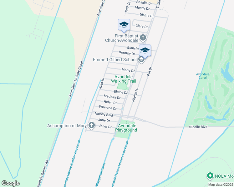 map of restaurants, bars, coffee shops, grocery stores, and more near 136 Elvie Court in Avondale
