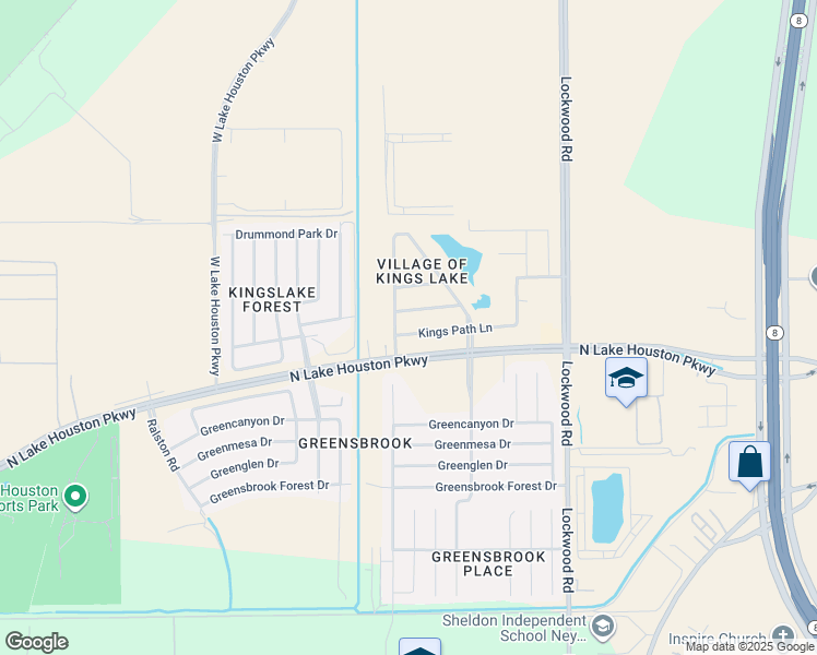 map of restaurants, bars, coffee shops, grocery stores, and more near 12211 Kings Path Lane in Houston