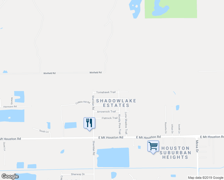 map of restaurants, bars, coffee shops, grocery stores, and more near 8203 Tomahawk Trail in Houston