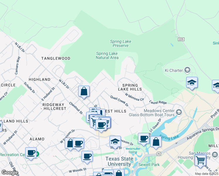 map of restaurants, bars, coffee shops, grocery stores, and more near 303 Lamar Avenue in San Marcos