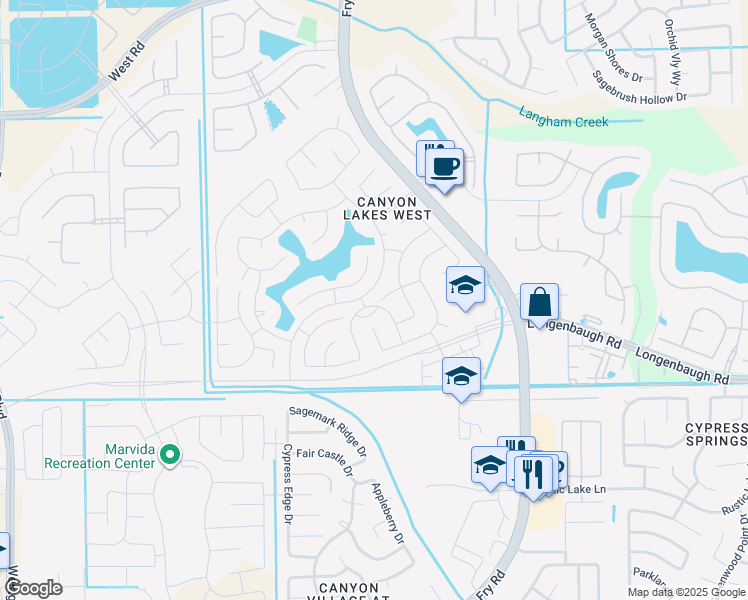 map of restaurants, bars, coffee shops, grocery stores, and more near 20654 Barngate Meadow Lane in Cypress