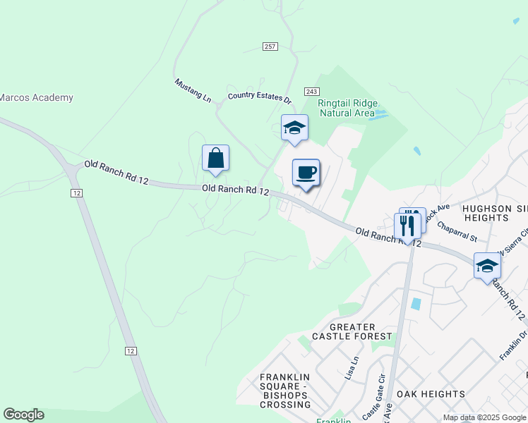 map of restaurants, bars, coffee shops, grocery stores, and more near 2007 Ranch Road 12 in San Marcos