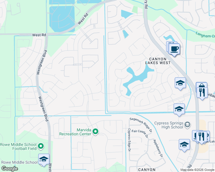 map of restaurants, bars, coffee shops, grocery stores, and more near 8227 Aleppo Pine Lane in Harris County