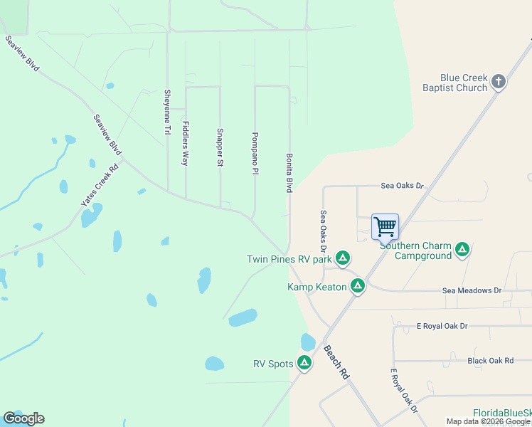map of restaurants, bars, coffee shops, grocery stores, and more near 15658 Pompano Place in Perry
