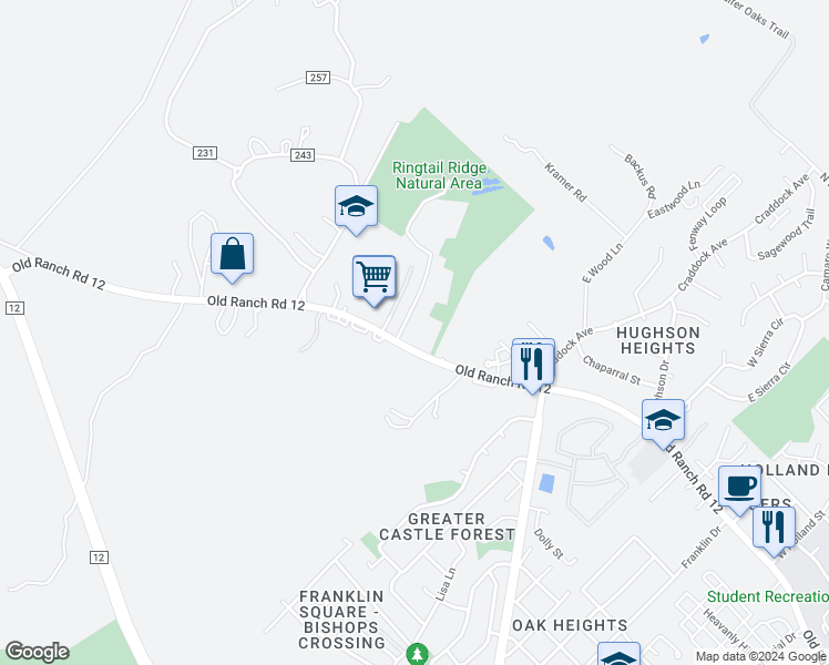 map of restaurants, bars, coffee shops, grocery stores, and more near 1818 Ranch Road 12 in San Marcos