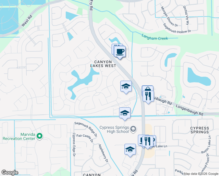 map of restaurants, bars, coffee shops, grocery stores, and more near 20703 Ranch Mill Lane in Cypress