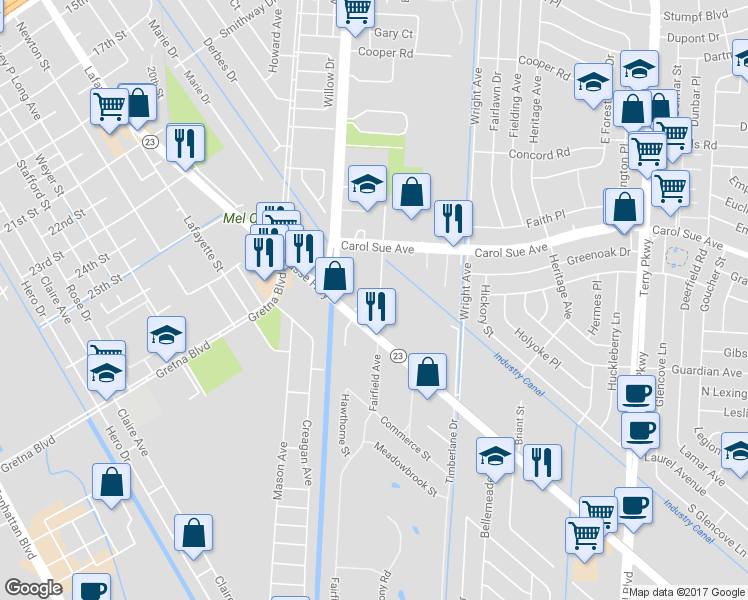map of restaurants, bars, coffee shops, grocery stores, and more near 140 Fairfield Avenue in Terrytown