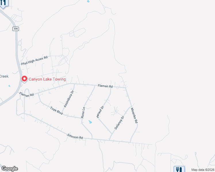 map of restaurants, bars, coffee shops, grocery stores, and more near 1057 Flaman Road in Canyon Lake