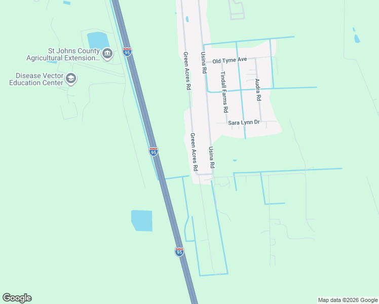 map of restaurants, bars, coffee shops, grocery stores, and more near 3041 Green Acres Road in St. Augustine