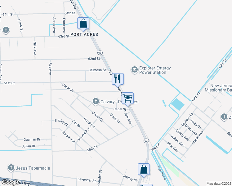 map of restaurants, bars, coffee shops, grocery stores, and more near 2100 Norma Street in Port Arthur