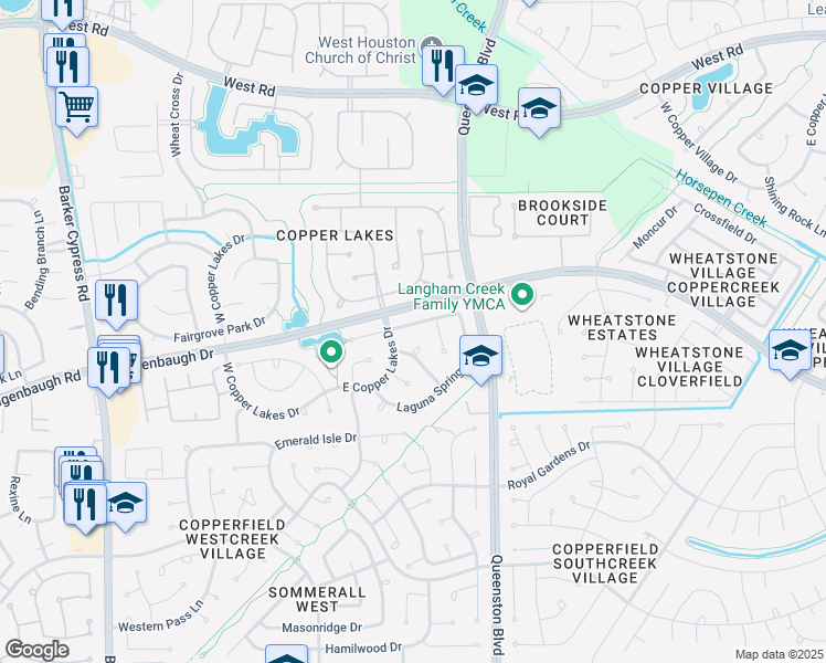 map of restaurants, bars, coffee shops, grocery stores, and more near 8111 Preston Springs Court in Houston
